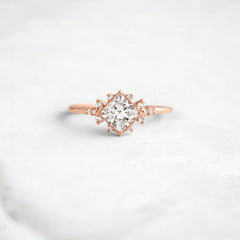 2CT Princess Cut Moissanite Cluster Engagement Ring with Four Prong Setting