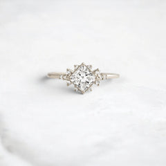 2CT Princess Cut Moissanite Cluster Engagement Ring with Four Prong Setting