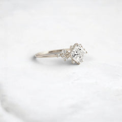 2CT Princess Cut Moissanite Cluster Engagement Ring with Four Prong Setting