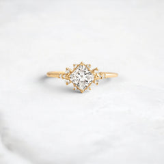 2CT Princess Cut Moissanite Cluster Engagement Ring with Four Prong Setting