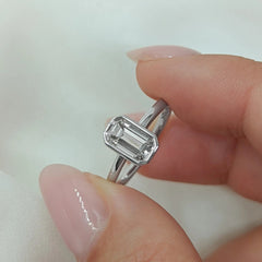 0.84 CT Emerald Cut Lab Grown Diamond Bezel Set Solitaire Engagement Ring, F VS2 IGI Certified, Minimalist Gold Proposal Ring