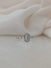 0.84 CT Emerald Cut Lab Grown Diamond Bezel Set Solitaire Engagement Ring, F VS2 IGI Certified, Minimalist Gold Proposal Ring