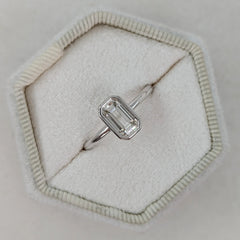 0.84 CT Emerald Cut Lab Grown Diamond Bezel Set Solitaire Engagement Ring, F VS2 IGI Certified, Minimalist Gold Proposal Ring