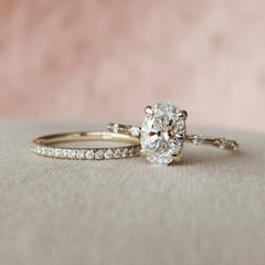 1.50CT Oval Cut Moissanite Halo Eternity Bridal Engagement Ring Set