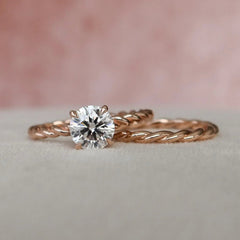 1.0CT Round Brilliant Cut Moissanite Solitare Bridal Engagement Ring Set