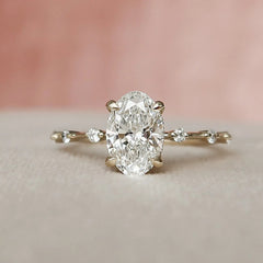 1.50CT Oval Cut Moissanite Halo Eternity Bridal Engagement Ring Set