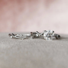 1.0CT Round Cut Moissanite Twing Eternity Bridal Engagement Ring Set