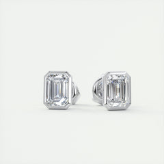 1.0CT Emerald Bezel Solitaire G-VS Lab Grown Diamond Earrings