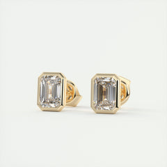 1.0CT Emerald Bezel Solitaire G-VS Lab Grown Diamond Earrings