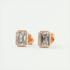 1.0CT Emerald Bezel Solitaire G-VS Lab Grown Diamond Earrings