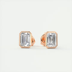 1.0CT Emerald Bezel Solitaire G-VS Lab Grown Diamond Earrings
