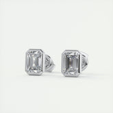1.0CT Emerald Bezel Solitaire G-VS Lab Grown Diamond Earrings