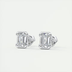 1.0 CT Emerald Half Bezel Solitaire G-VS Lab Grown Diamond Earrings