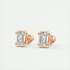 1.0 CT Emerald Half Bezel Solitaire G-VS Lab Grown Diamond Earrings