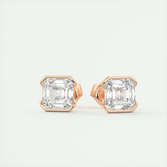1.0CT Half Bezel Asscher Solitaire G-VS Lab Grown Diamond Earrings