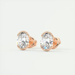 1.0CT Oval Half Bezel Solitaire G-VS Lab Grown Diamond Earrings