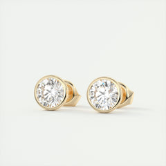 1.0CT Round Bezel Solitaire F-VS Lab Grown Diamond Earrings