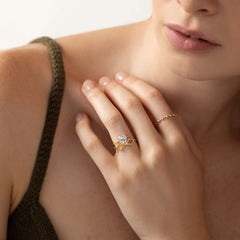 Round Moissanite Engagement Ring, Handcrafted Six-Prong Tab Design, Romantic Love Gift for Her