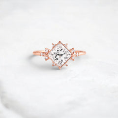 2CT Princess Cut Moissanite Cluster Engagement Ring with Four Prong Setting