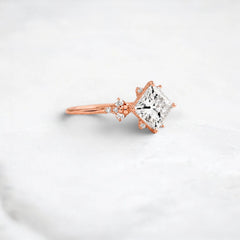 2CT Princess Cut Moissanite Cluster Engagement Ring with Four Prong Setting
