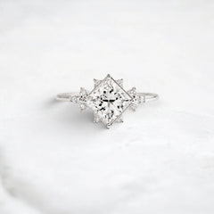 2CT Princess Cut Moissanite Cluster Engagement Ring with Four Prong Setting