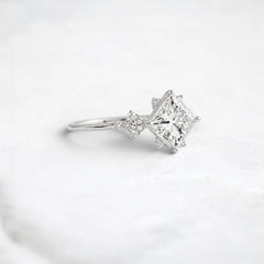 2CT Princess Cut Moissanite Cluster Engagement Ring with Four Prong Setting