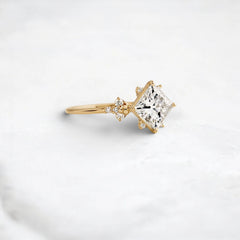 2CT Princess Cut Moissanite Cluster Engagement Ring with Four Prong Setting