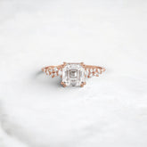 1.5 Carat Asscher Cut Moissanite Cluster Double Prong Engagement Ring in 14K Solid Yellow Gold