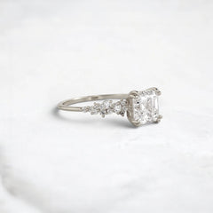 1.5 Carat Asscher Cut Moissanite Cluster Double Prong Engagement Ring in 14K Solid Yellow Gold