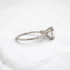 1.5 Carat Asscher Cut Moissanite Cluster Double Prong Engagement Ring in 14K Solid Yellow Gold