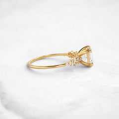 1.5 Carat Asscher Cut Moissanite Cluster Double Prong Engagement Ring in 14K Solid Yellow Gold