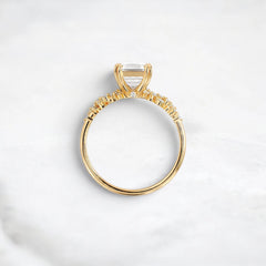 1.5 Carat Asscher Cut Moissanite Cluster Double Prong Engagement Ring in 14K Solid Yellow Gold