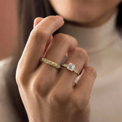 1.5 Carat Asscher Cut Moissanite Cluster Double Prong Engagement Ring in 14K Solid Yellow Gold