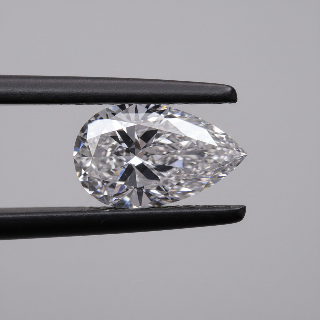 Pear-shaped diamond on a black background
