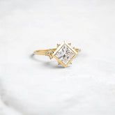 Princess Cut 1.71CT Moissanite Cluster Bezel Band Engagement Ring