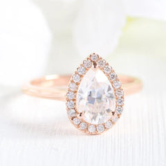 1.50CT Pear Cut Moissanite Halo Bridal Engagement Ring Set