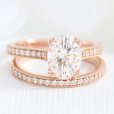 2.0CT Solitaire Oval Cut Moissanite Halo Bridal Engagement Ring Set