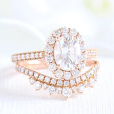 1.50CT Oval Cut Solitaire Moissanite Halo Bridal Engagement Ring Set