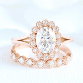 1.50CT Oval Cut Moissanite Halo Bridal Engagement Ring Set