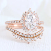 1.50CT Oval Cut Moissanite Tiara Halo Pave Bridal Engagement Ring Set