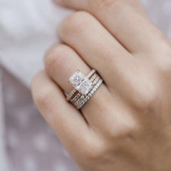 3.55CT Radiant Cut Hidden Halo 4 Prongs Engagement Ring