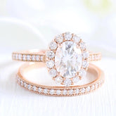 1.50CT Oval Cut Moissanite Luna Halo Bridal Engagement Ring Set