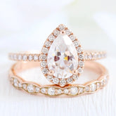 1.50CT Pear Cut Solitaire Moissanite Halo Bridal Engagement Ring Set