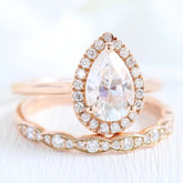1.50CT Pear Cut Moissanite Halo Bridal Engagement Ring Set