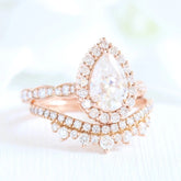1.50CT Pear Cut Solitaire Moissanite Halo Bridal Engagement Ring Set