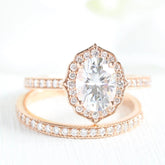 1.50CT Vintage Floral Oval Cut Moissanite Halo Bridal Engagement Ring Set
