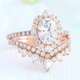 1.50CT Oval Cut Moissanite Halo Pave Bridal Engagement Ring Set