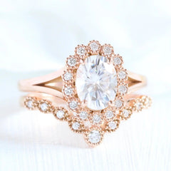 1.50CT Tiara Oval Cut Moissanite Halo Pave Bridal Engagement Ring Set