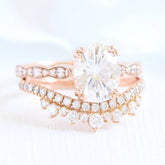 1.50CT Oval Cut Moissanite Double Claw Halo Bridal Engagement Ring Set