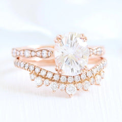1.50CT Oval Cut Moissanite Double Claw Halo Bridal Engagement Ring Set